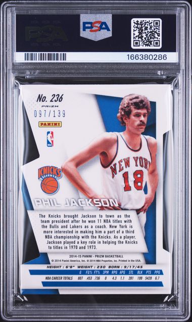 2014 PANINI PRIZM #236 PHIL JACKSON PURPLE DIE-CUT PRIZM PSA 9 JR9272-44