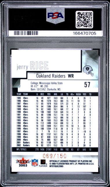 2003 FLEER MYSTIQUE #57 JERRY RICE GOLD PSA 9