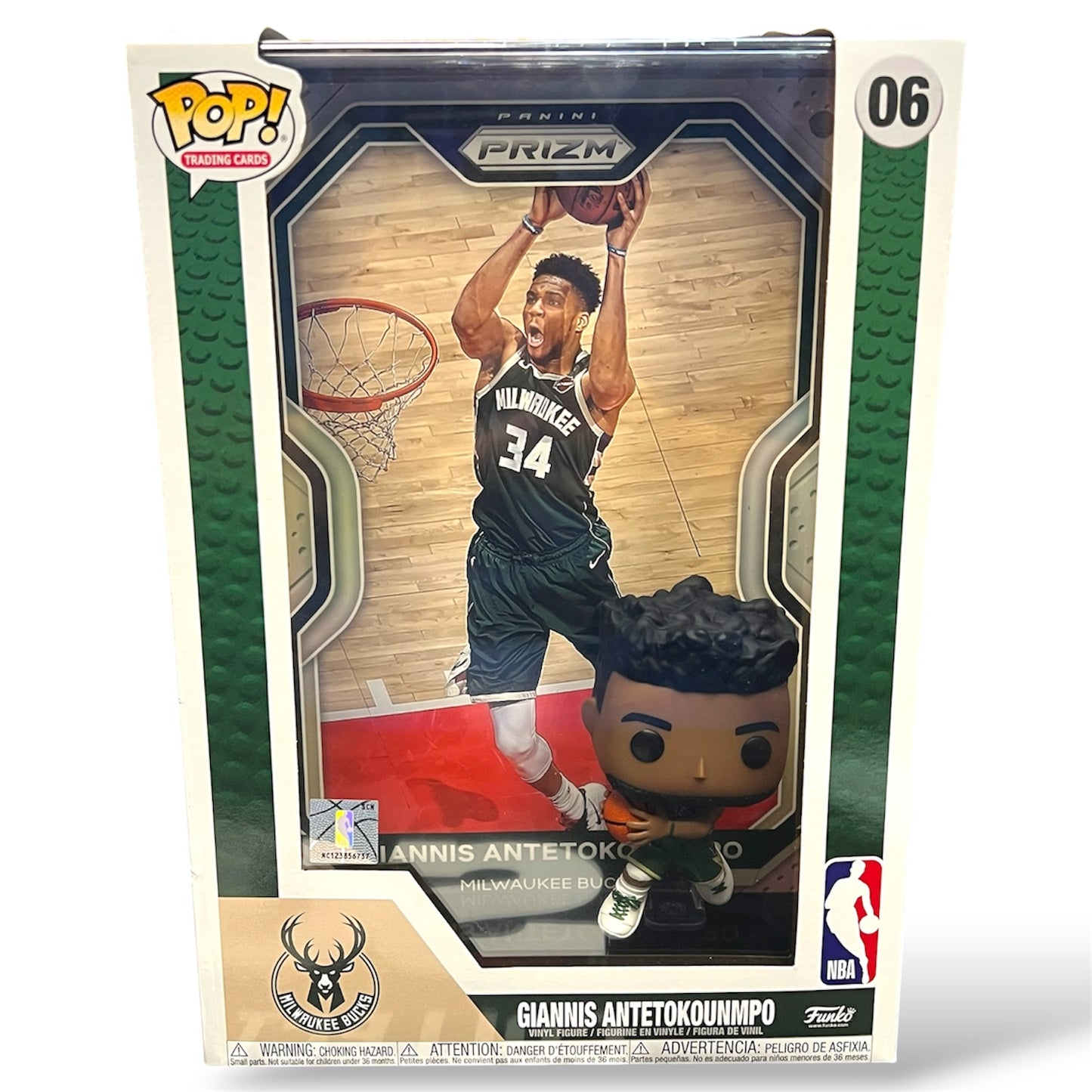2021 Giannis Antetokounmpo Milwaukee Bucks Funko Pop Figure #06 with Panini Prizm Jumbo Card
