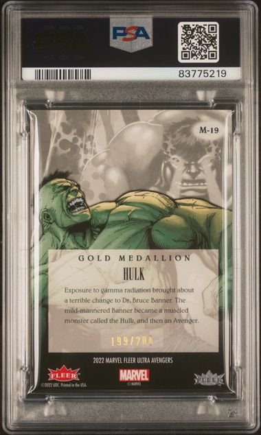 2022 FLEER ULTRA AVENGERS MEDALLIONS #M19 HULK MEDALLIONS-GOLD PSA 8 SC7