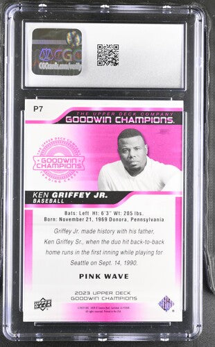 2023 UPPER DECK GOODWIN CHAMPIONS PLATINUM #P7 KEN GRIFFEY JR. PINK WAVE CGC 10 SC4