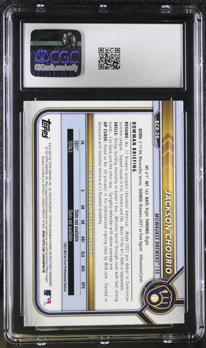 2022 BOWMAN CHROME PROSPECTS #BCP-79 JACKSON CHOURIO CGC 10 SC4