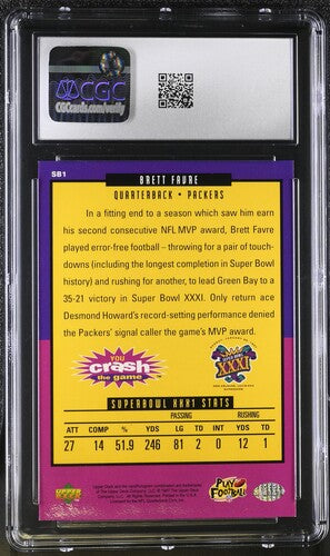 1997 Upper Deck Crash the Game Super Bowl XXXI Exchange #SB1 Brett Favre CGC9 SC3