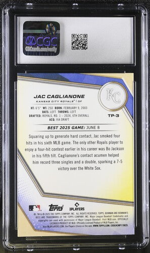 2025 Bowman's Best Jac Caglianone Top Prospects #TP-3 Purple Lazer Refractor CGC 10 SC4