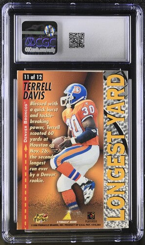 1996 PINNACLE ACTION PACKED LONGEST YARDS #11 TERRELL DAVIS CGC 8 SC2