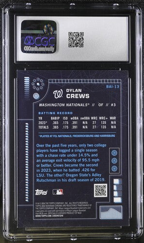 2024 BOWMAN A.I #BAI-13 DYLAN CREWS CGC 10 SC4
