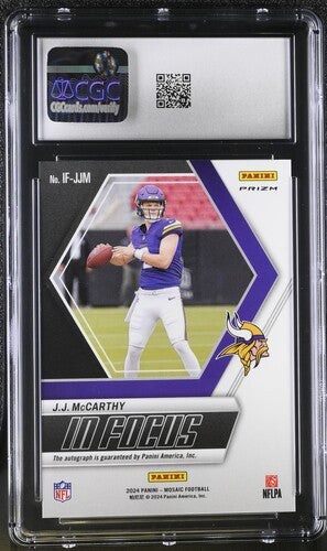 2024 Panini Mosaic In Focus Signatures #IF-JJM JJ McCarthy Choice Fusion Red & Yellow CGC 9 AUTO 10 SC2