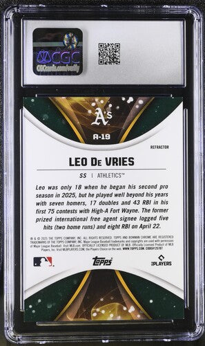 2025 Bowman Draft Axis #A-19 Leo De Vries Refractor CGC 10 SC4