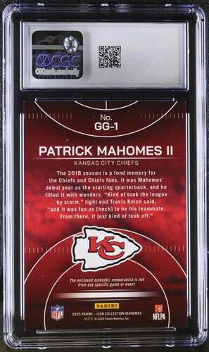 2025 Panini Icon Collection Mahomes Game Gear #GG-1 Patrick Mahomes CGC 10 SC2