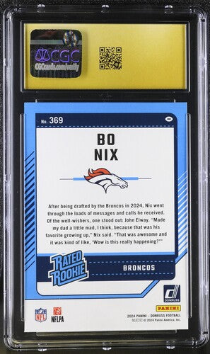 2024 Donruss #369 Bo Nix CGC Pristine 10 Sc2