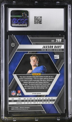 2025 Panini Mosaic #288 Jaxson Dart Rookie Variation Reactive Blue CGC 10 SC2