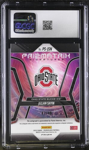 2025 Panini Prizm Black Prizmatrix Signatures #PS-JSN Julian Sayin Blue CGC 9 AUTO 10 SC2