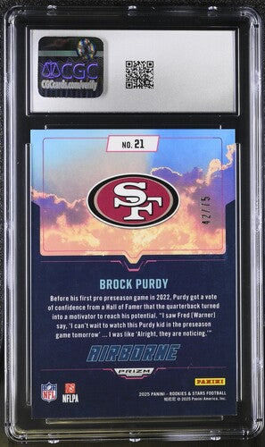 2025 Panini Rookies & Stars Airborne #21 Brock Purdy Pink CGC 10 SC2