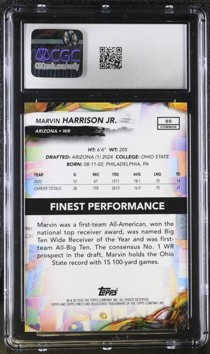 2024 Topps Finest #89 Marvin Harrison Jr. Blue Checkerboard Refractor CGC 10 SC2
