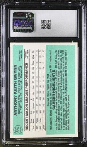 1984 DONRUSS #324 TONY GWYNN CGC 9 SC4