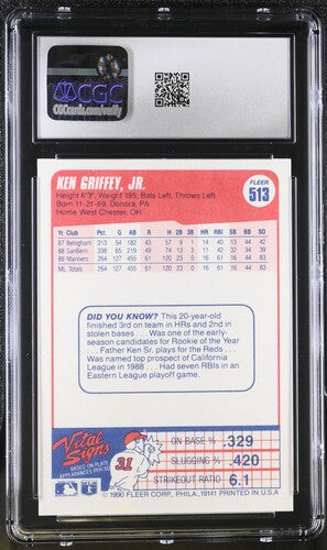 1990 Fleer #513 Ken Griffey Jr. CGC 8.5 SC4