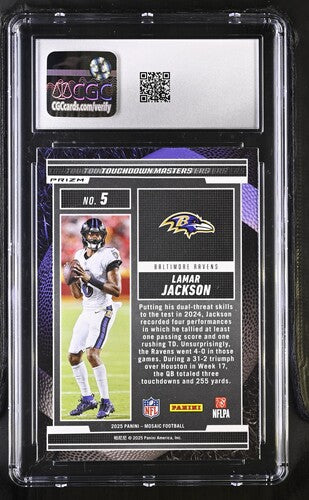 2025 PANINI MOSAIC TOUCHDOWN MASTERS LAMAR JACKSON CGC 8 SC2