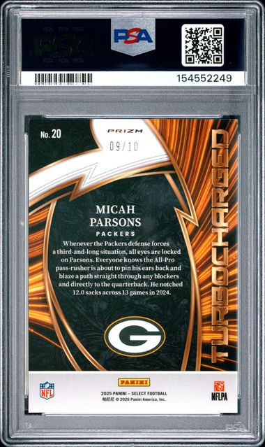 2025 PANINI SELECT TURBOCHARGED #20 MICAH PARSONS TURBOCHARGED-GOLD PRIZM PSA 9 SC3