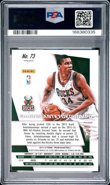 2014 PANINI PRIZM #73 G.ANTETOKOUNMPO BLUE & GREEN MOSAIC PRIZM PSA 10 JR9272-48