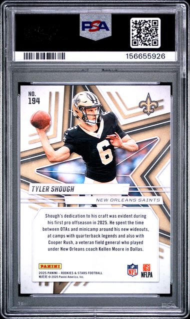 2025 Panini Rookies & Stars Tyler Shough Purple /999 #194 RC Saints PSA 9