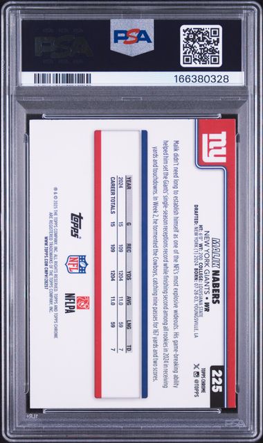 2025 TOPPS CHROME #225 MALIK NABERS NEON PULSE PSA 10 JR9272-69