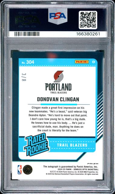 2024 PANINI DONRUSS OPTIC #304 DONOVAN CLINGAN SIGNATURE-BLACK GOLD CHOICE PSA 9 JR9272-80