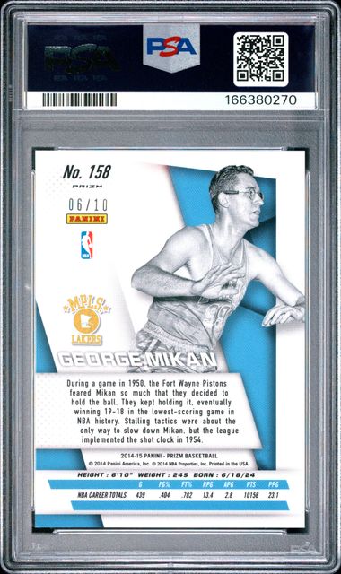 2014 PANINI PRIZM #158 GEORGE MIKAN GOLD PRIZM PSA 10 JR9272-74