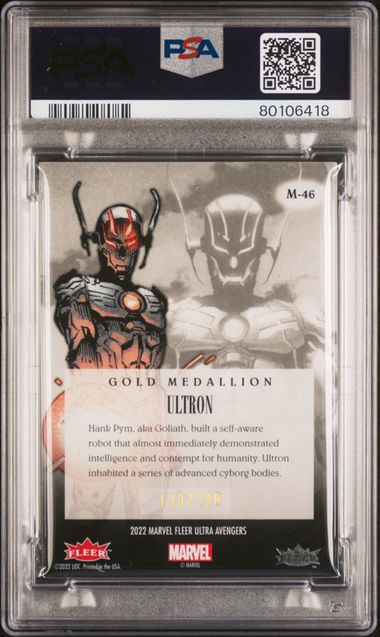 2022 FLEER ULTRA AVENGERS MEDALLIONS #M46 ULTRON MEDALLIONS-GOLD PSA 8 SC7