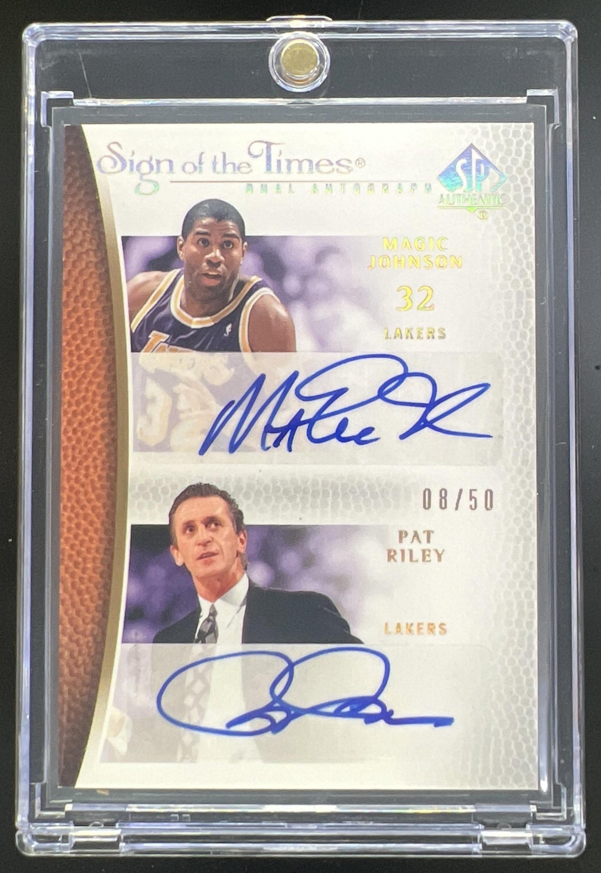 2007 Upper Deck SP Authentic Magic Johnson Pat Riley Sign of the Times Dual Auto /50 #ST-JR