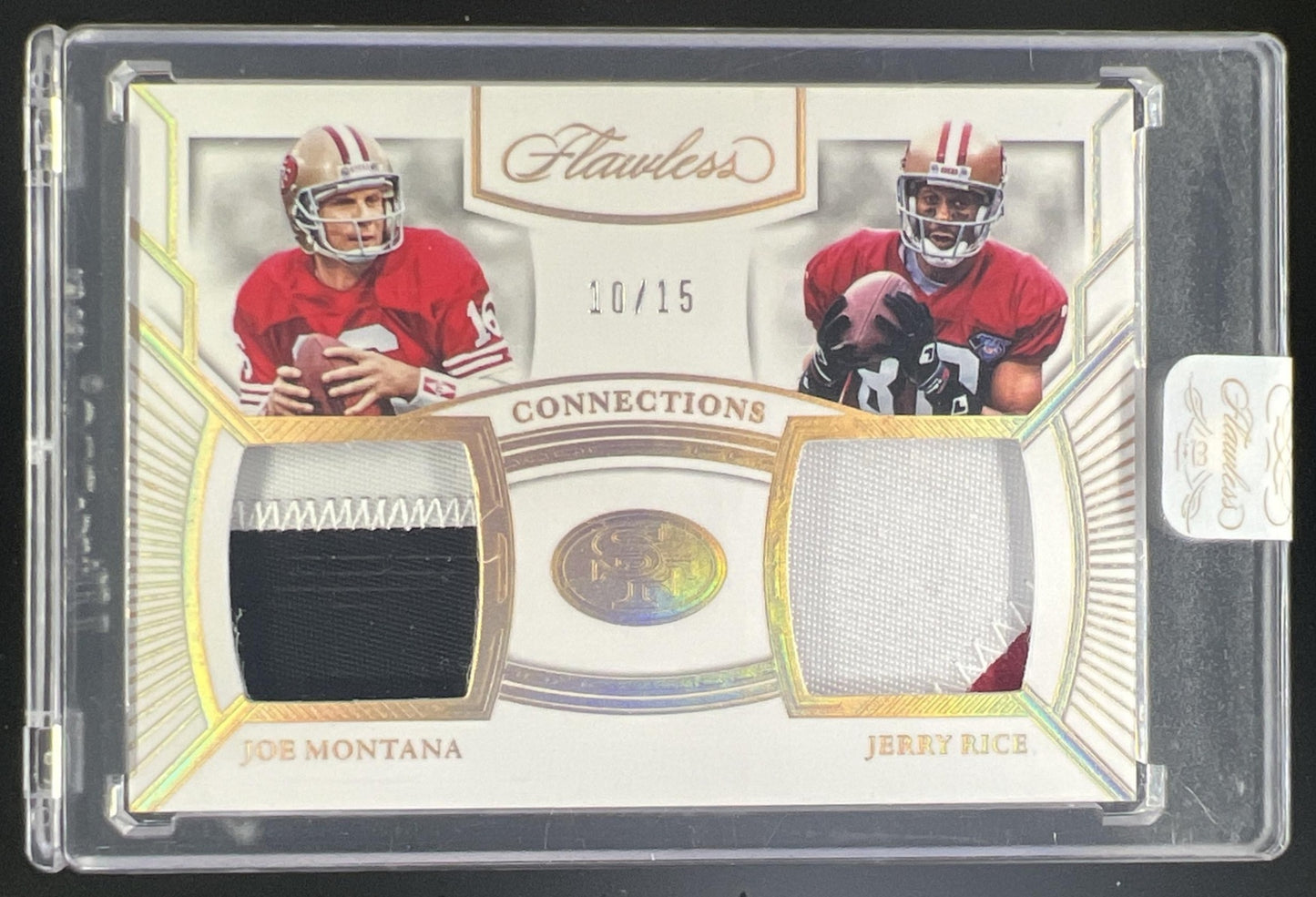 2023 Panini Flawless Joe Montana Jerry Rice Connections Dual Patch /15 #FC-SF