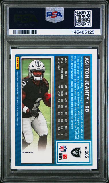 2025 PANINI DONRUSS #305 ASHTON JEANTY OPTIC PREVIEW-PINK PSA 9 SC2