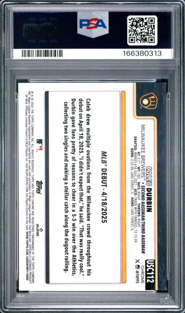 2025 TOPPS CHROME UPDATE #112 CALEB DURBIN BLACK GEOMETRIC PSA 9 JR9272-33