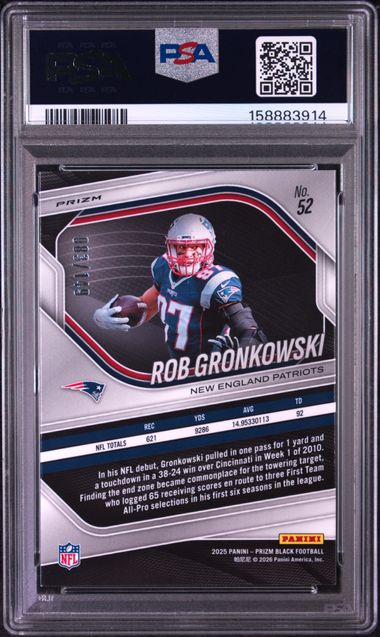 2025 PANINI PRIZM BLACK #52 ROB GRONKOWSKI PURPLE ICE PSA 9