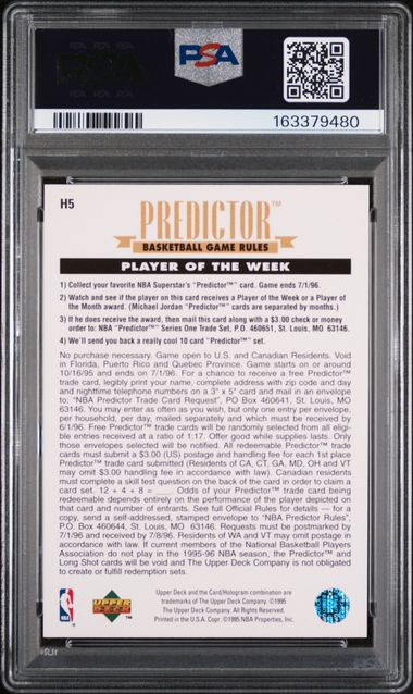 1995 UPPER DECK PREDICTOR PLAYER OF THE WEEK #H5 MICHAEL JORDAN PLAYER OF THE WEEK PSA 8