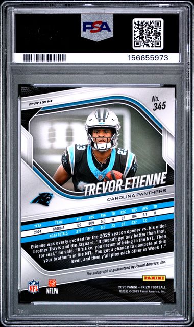 2025 Panini Prizm Trevor Etienne Rookie Auto Silver #345 RC Panthers PSA 10