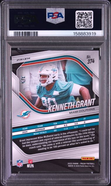 2025 PANINI PRIZM #374 KENNETH GRANT GOLD VINYL PSA 10