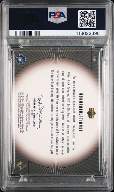 1999 UPPER DECK ENCORE GAME-USED HELMETS #HBF BRETT FAVRE GAME-USED HELMETS PSA 7