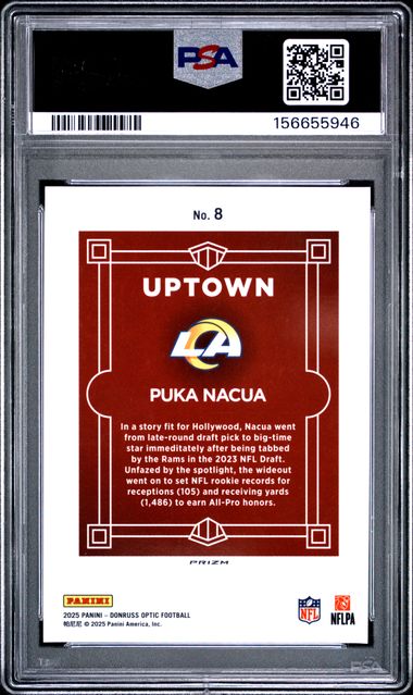2025 Panini Donruss Optic Puka Nacua Uptown #8 Los Angeles Rams PSA 9
