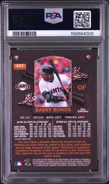 2000 TOPPS CHROME ALL-TOPPS #AT7 BARRY BONDS ALL-TOPPS-REFRACTOR PSA 8