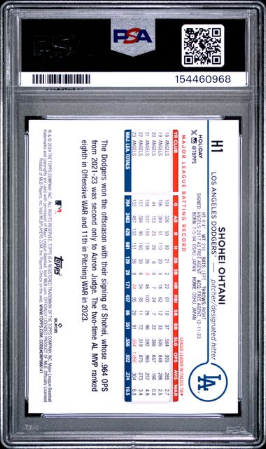 2024 TOPPS HOLIDAY #H1 SHOHEI OHTANI BLUE METALLIC HOLIDAY TREE PSA 10 SC4