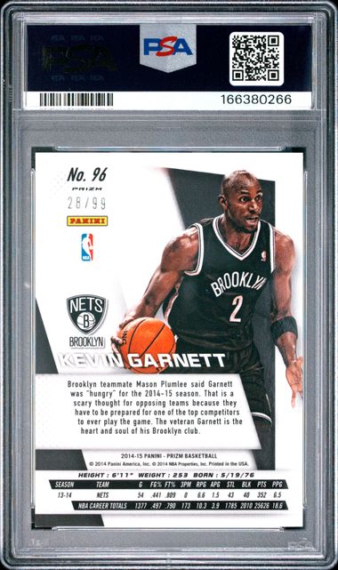 2014 PANINI PRIZM #96 KEVIN GARNETT BLUE PRIZM PSA 9 JR9272-27