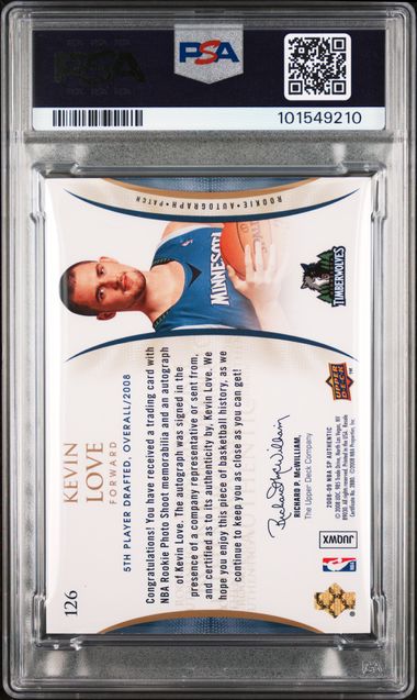 2008 Upper Deck SP Authentic Kevin Love Rookie Patch Auto 108/299 #126 PSA 10