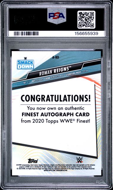 2020 Topps WWE Finest Roman Reigns Auto #A-BD PSA 10
