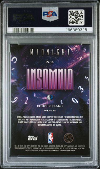 2025 TOPPS MIDNIGHT INSOMNIA #IN-16 COOPER FLAGG PSA 9 Jr9272-94