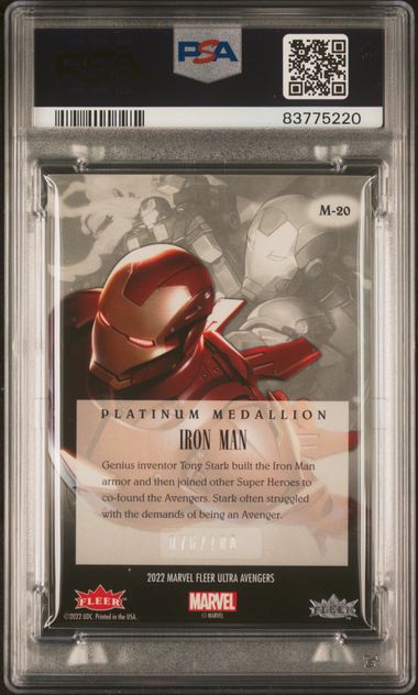 2022 Ultra Avengers Iron Man Medallions Platinum PSA 9