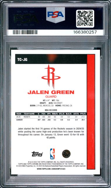 2025 TOPPS SILVER PACK 1980-81 TOPPS CHROME BASKETBALL #TC-JG JALEN GREEN BLACK PSA 10 JR9272-81
