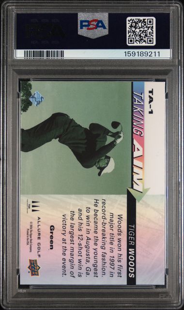 2026 UPPER DECK ALLURE GOLF TAKING AIM #TA-1 TIGER WOODS TAKING AIM-GREEN PSA 9