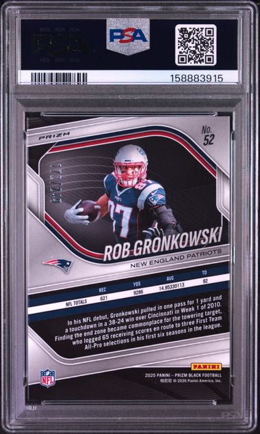 2025 PANINI PRIZM BLACK #52 ROB GRONKOWSKI SKEWED PSA 9