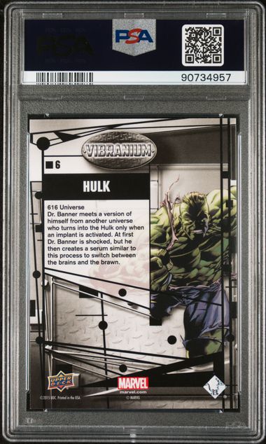 2015 UPPER DECK MARVEL VIBRANIUM #6 HULK RAW PSA 9 SC7