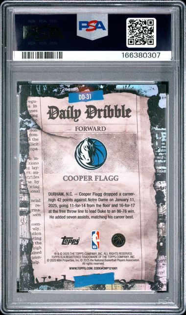 2025 TOPPS THE DAILY DRIBBLE #DD-31 COOPER FLAGG PSA 9 JR9272-39